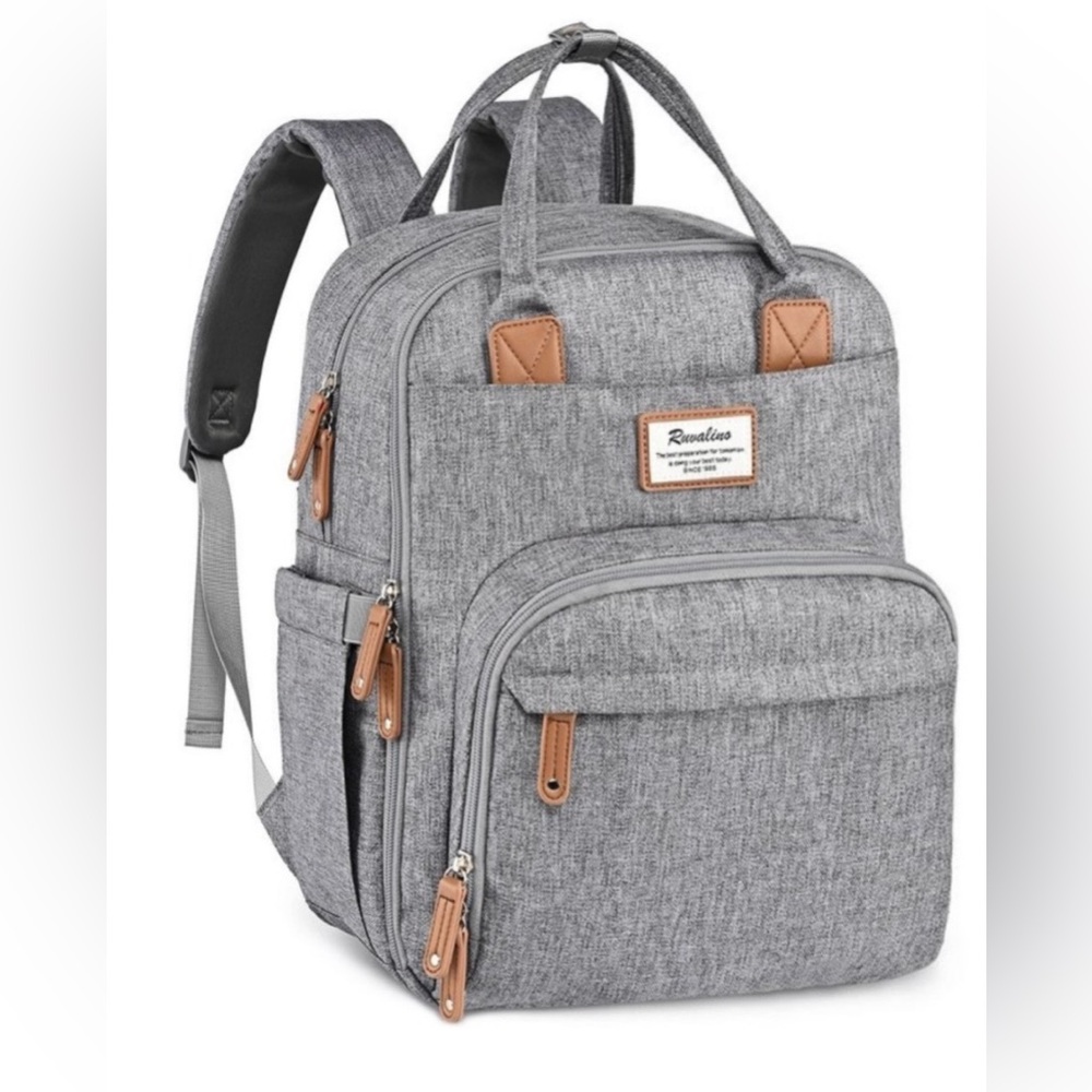 Ruvalino Grey Diaper Bag / Travel Backpack Waterproof NWOT